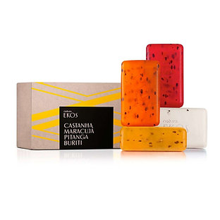 Jabones exfoliantes vegetales puros Natura Ekos de nuez de Brasil, maracuyá, cereza de Brasil y burití (4 unidades de 100 g)