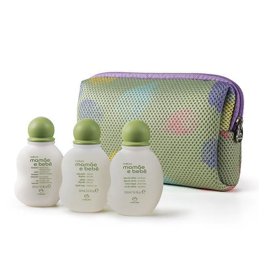 Natura Mamãe e Bebê - Set Mini Necessities, Colonia para Bebé, Crema Hidratante y Jabón Líquido (3 x 50Ml)